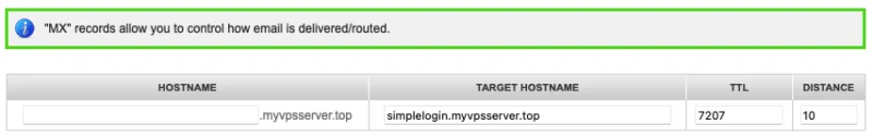 Bản ghi MX mẫu cho SimpleLogin.