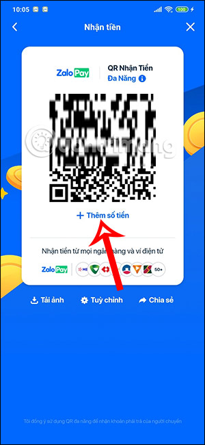 Thêm số tiền mã QR ZaloPay