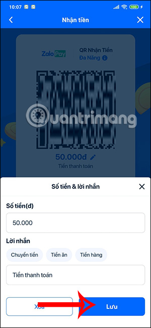 Lưu nội dung mã QR có số tiền ZaloPay