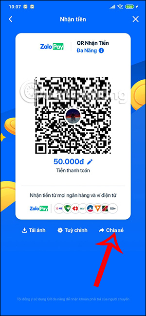 Chia sẻ mã QR có số tiền ZaloPay