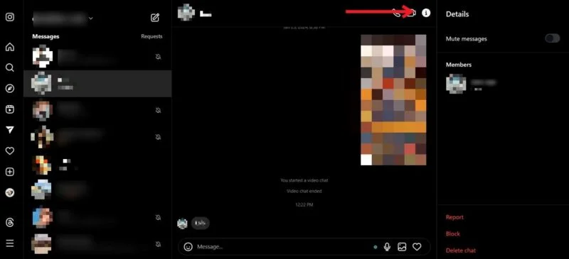 Nút thông tin hiển thị trong phiên bản web của Instagram trên PC.