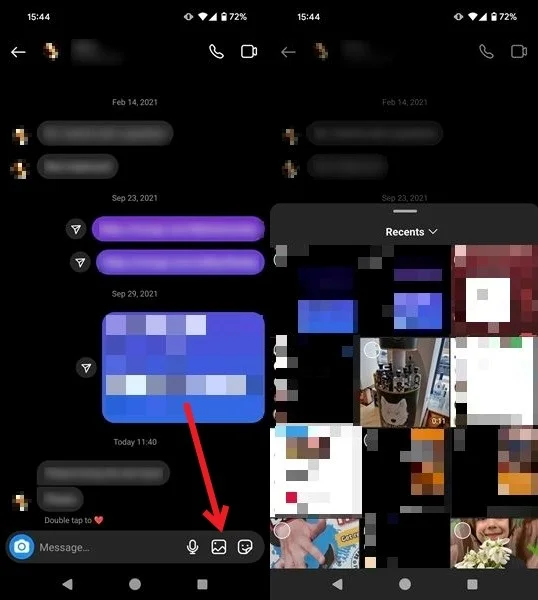 Nhấn vào biểu tượng chia sẻ hình ảnh trong ứng dụng Instagram.