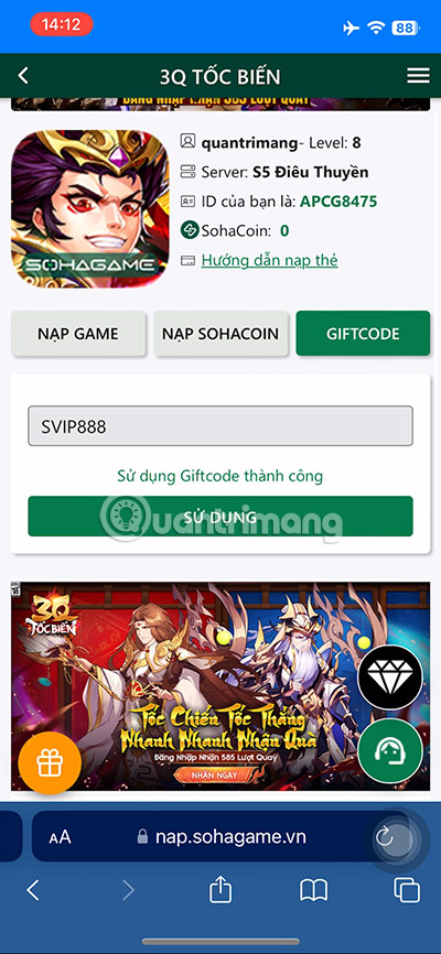 giftcode 3q toc bien moi nhat