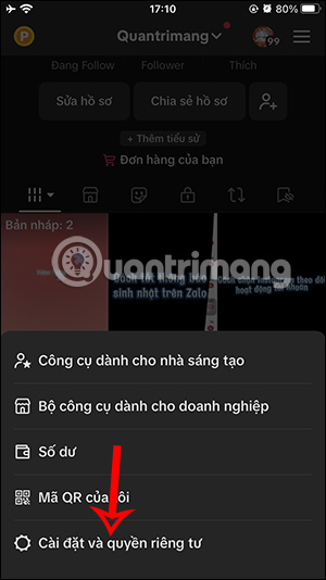 Cài đặt và quyền riêng tư TikTok