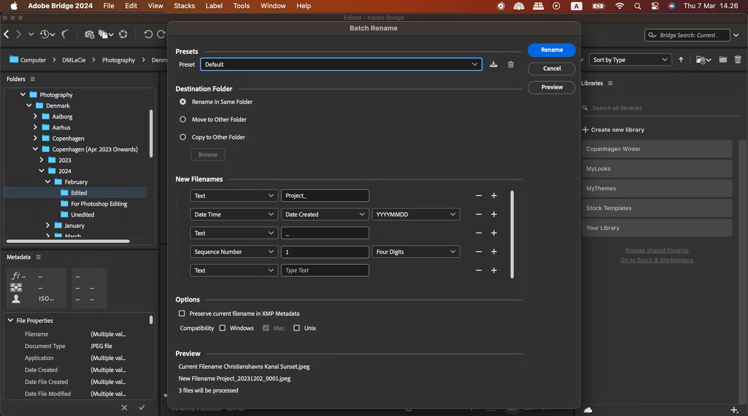 Các tính năng đổi tên hàng loạt trong Adobe Lightroom
