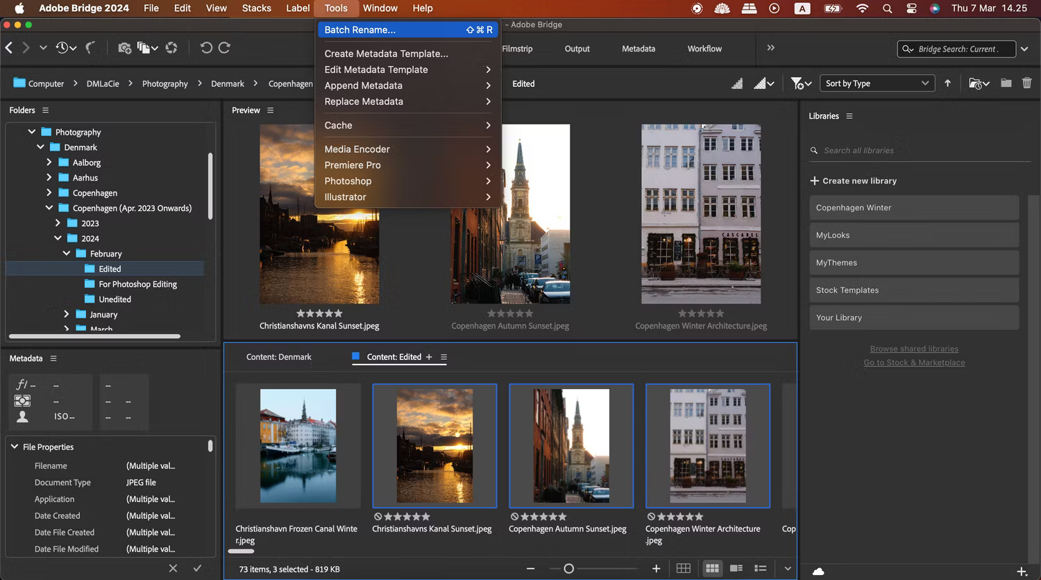 Tùy chọn đổi tên hàng loạt file trong Adobe Bridge