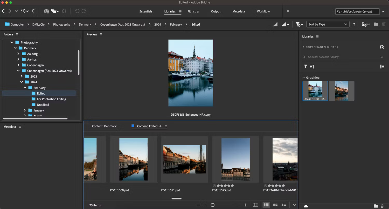 Một thư viện mới được tạo trong ứng dụng Adobe Bridge