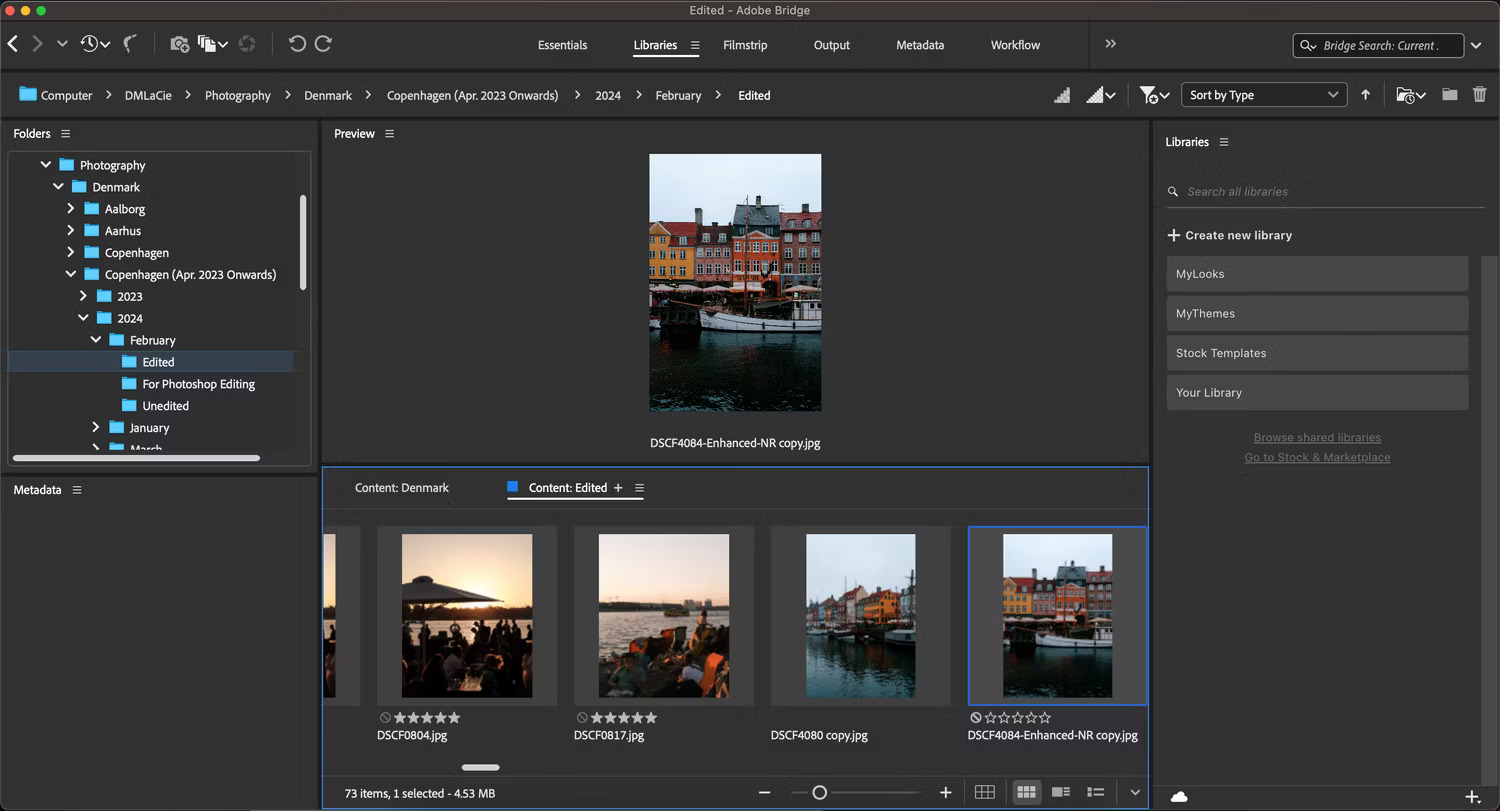 Tab Libraries trong Adobe Bridge