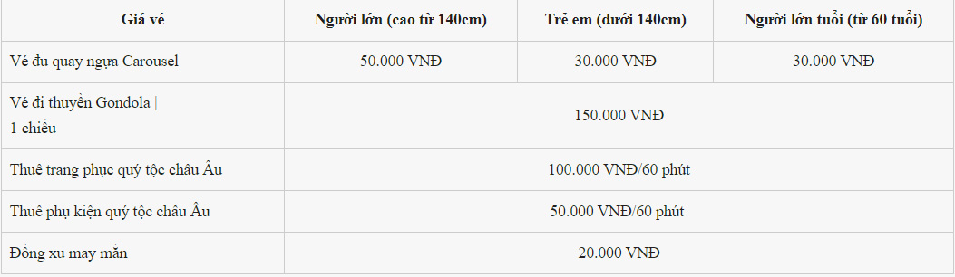 Chi phí giá vé Grand World Hà Nội