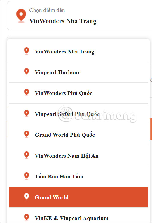 Tìm kiếm vé Grand World Hà Nội