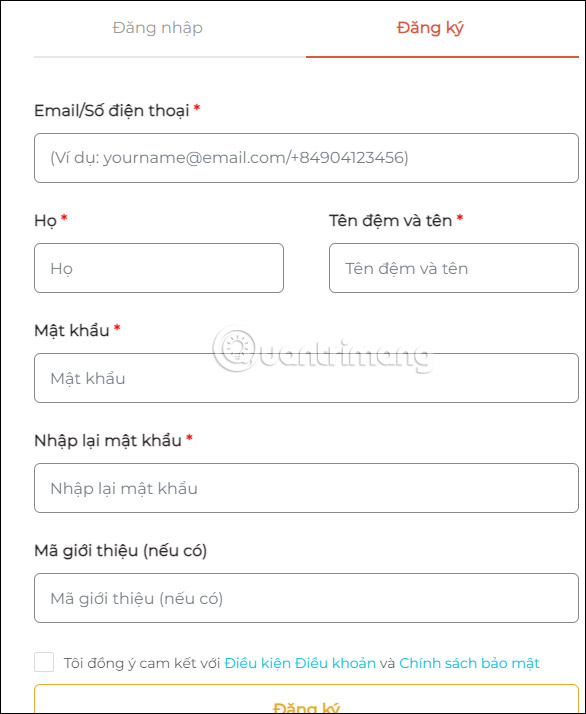 Tạo tài khoản Vinwonders