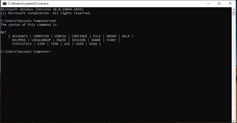 Gõ net use vào Command Prompt