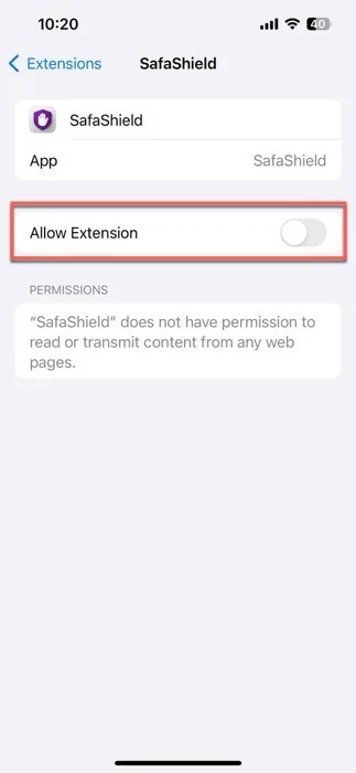 Bật tiện ích mở rộng Safashield