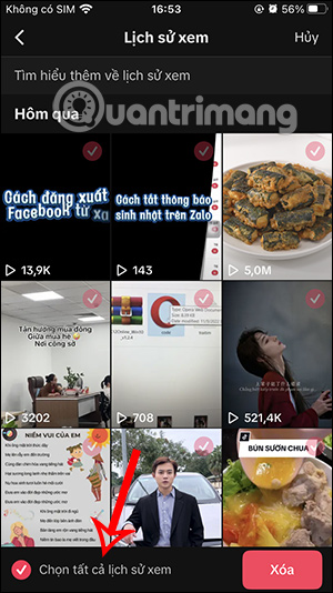 Xóa video TikTok đã xem toàn bộ