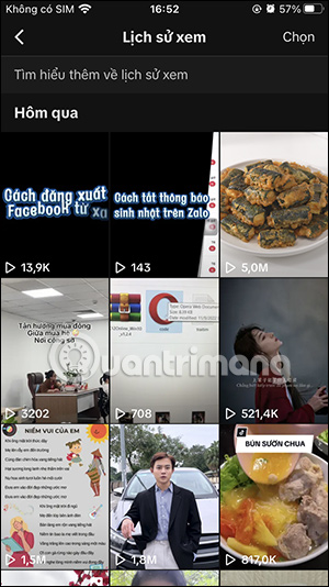 Lịch sử xem trên TikTok