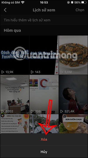 Xóa 1 video TikTok đã xem