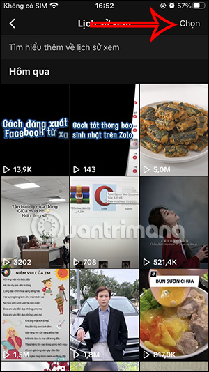 Chọn nhiều video TikTok đã xem