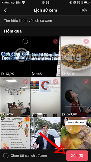 Xóa nhiều video TikTok đã xem