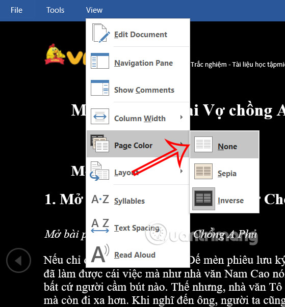 Tắt màu nền đen trong Word