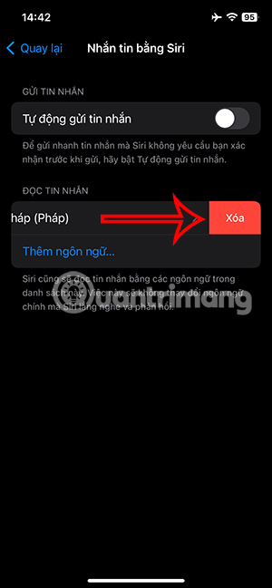 Xóa ngôn ngữ đọc tin nhắn Siri