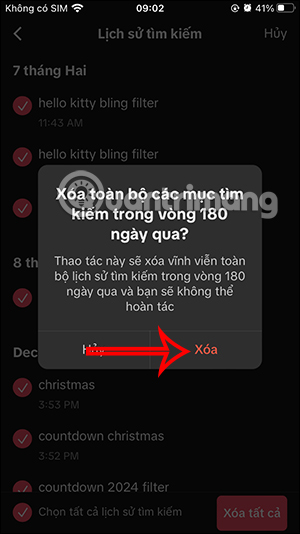 Xóa toàn bộ lịch sử tìm kiếm TikTok