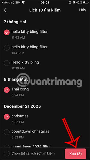 Chọn xóa lịch sử tìm kiếm trên TikTok