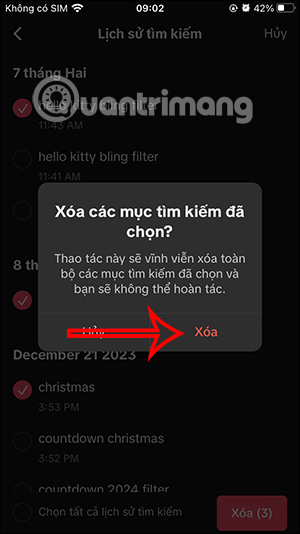 Chọn xóa tìm kiếm trên TikTok