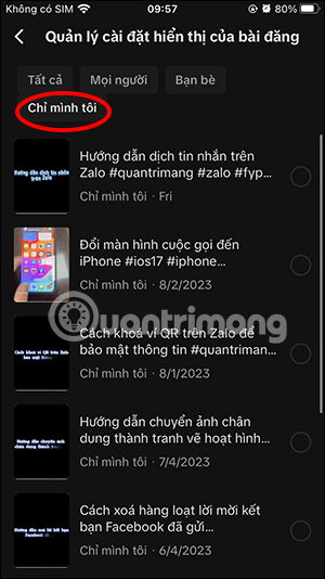 Các video TikTok đã ẩn