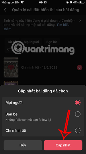 Bỏ ẩn video TikTok