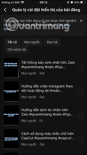 Video TikTok đã đăng