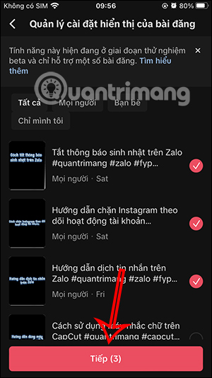 Chọn video TikTok muốn ẩn