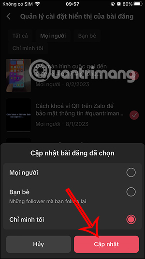 Ẩn video TikTok hàng loạt