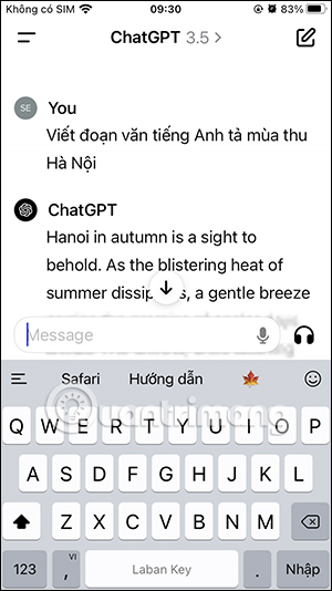 Chat trên ChatGPT