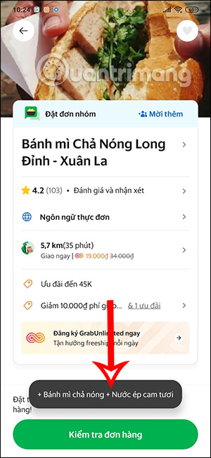Kiểm tra đơn hàng GrabFood