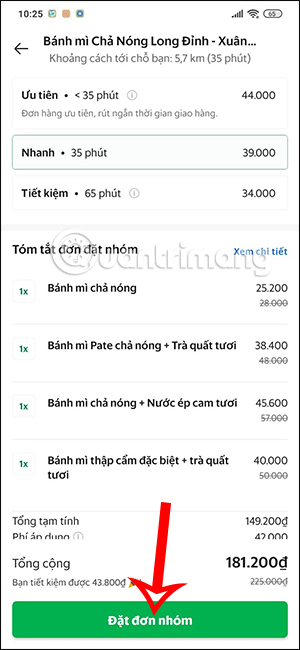 Thanh toán đơn nhóm hàng GrabFood