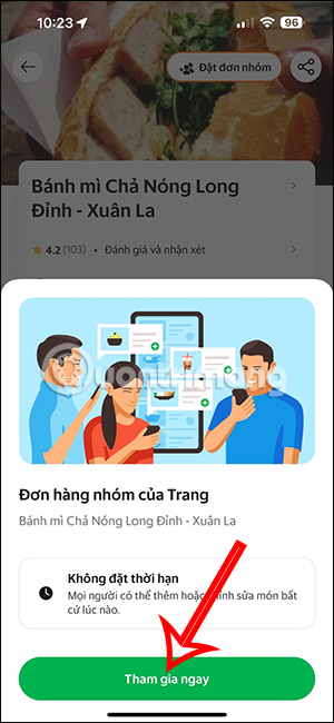 Tham gia đơn nhóm hàng GrabFood