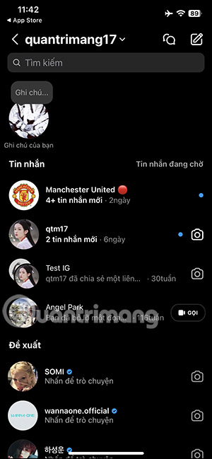 Giao diện tin nhắn Instagram
