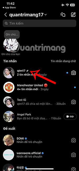 Trò chuyện ghim trên Instagram