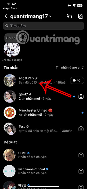Các trò chuyện đã ghim trên Instagram