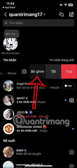 Bỏ ghim cuộc trò chuyện Instagram