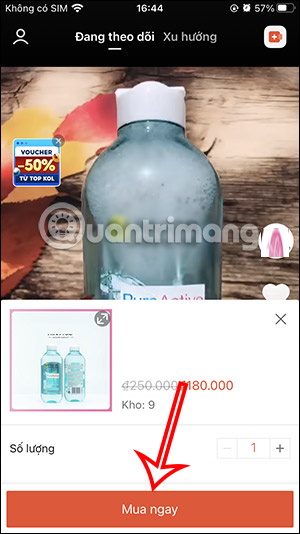 Chọn số lượng sản phẩm mua trên Shopee Video