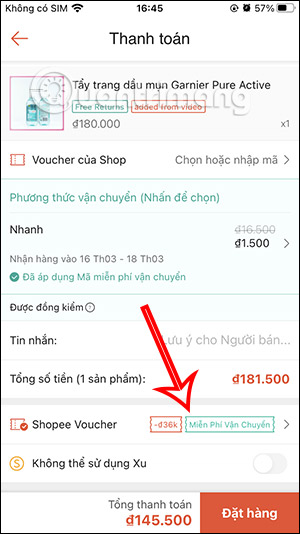 Chọn voucher Shopee
