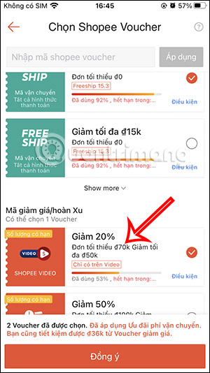 Dùng voucher Shopee Video