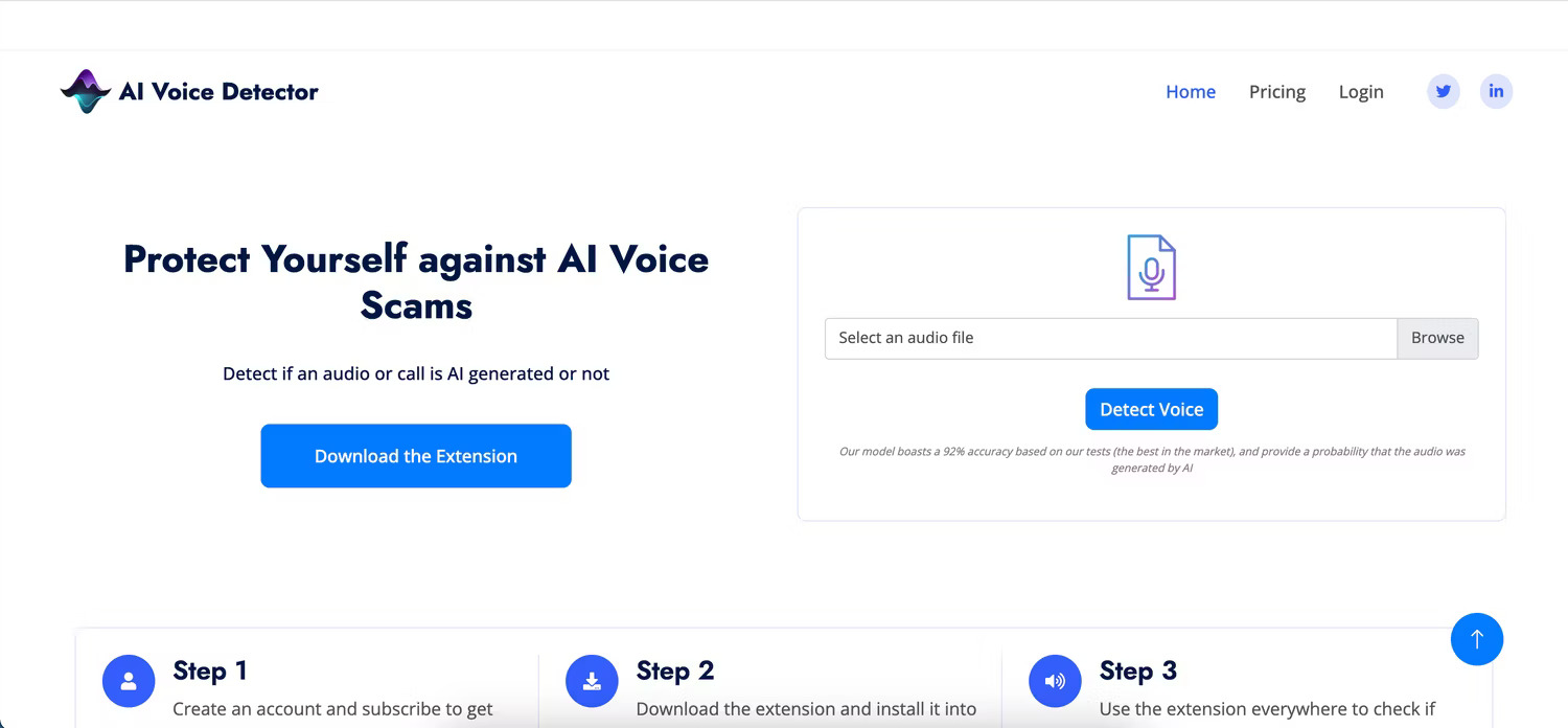 Trang Phát hiện giọng nói trên AI Voice Detector