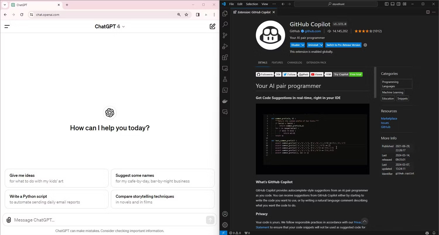 Sử dụng cả ChatGPT và GitHub Copilot