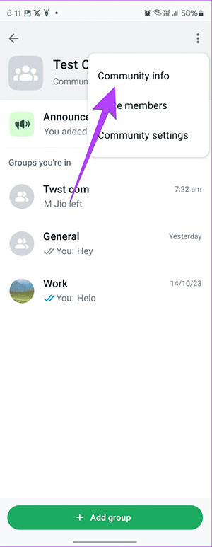 Truy cập thông tin cộng đồng WhatsApp