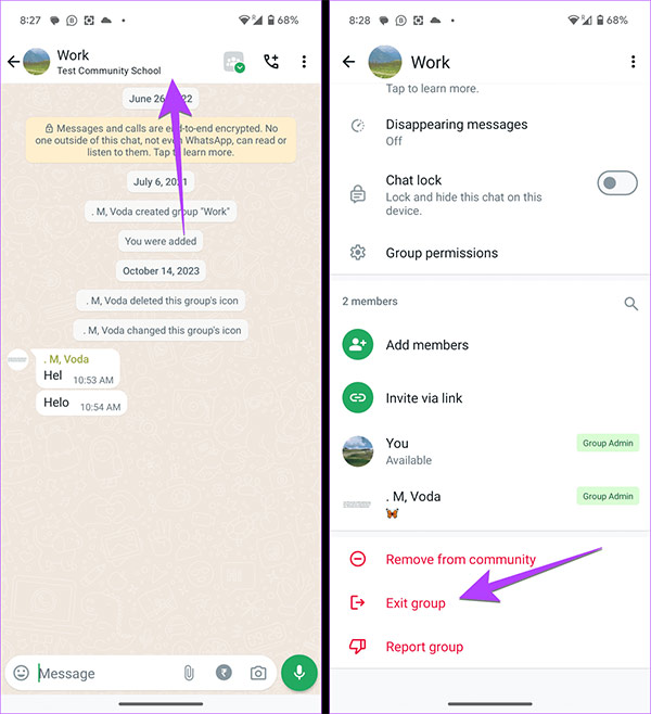 Thoát khỏi nhóm trong cộng đồng WhatsApp