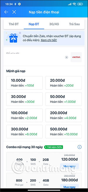 Chọn gói cước