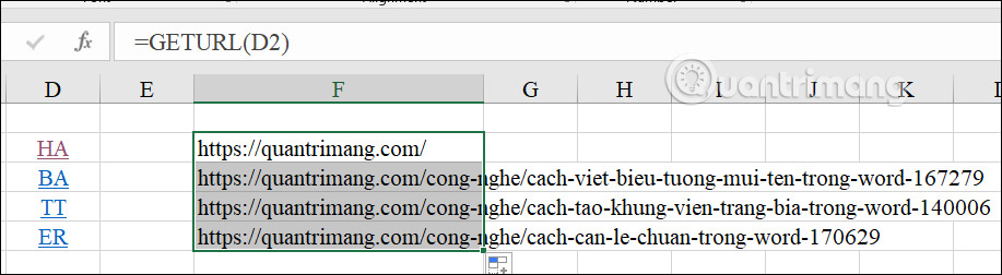 Lấy link trong Excel bằng hàm tự tạo