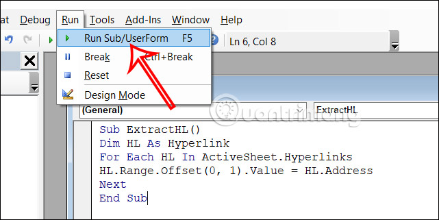 Chạy mã VBA trong Excel